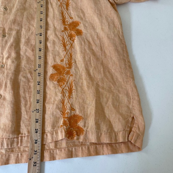 Tommy Bahama Mens XXL Orange 100% Linen Embroidered Golf Palm Camp Shirt Aloha - Picture 9 of 9